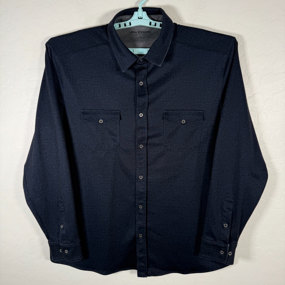 Johnston & Murphy Shirt Mens XL Blue Button Up Chambray Long Sleeve Pockets